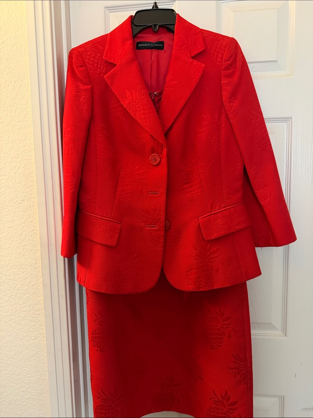 Dana Buchman Red Jacquard Dress Suit-standout look!